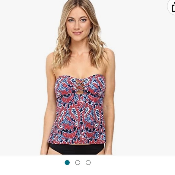 New Michael Michael Kors Angelina Open Back Lace-Up Bandini Top Red Blaze - Picture 2 of 12